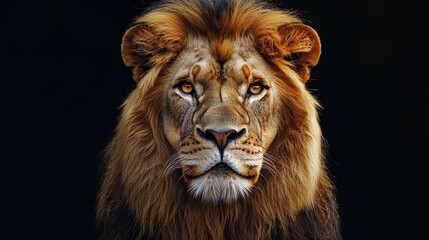 Fototapeta premium Majestic Lion Staring Intently with Detailed Mane and Powerful Gaze
