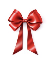 Isolated Red Bow for Christmas Gift and Decoration on White Background