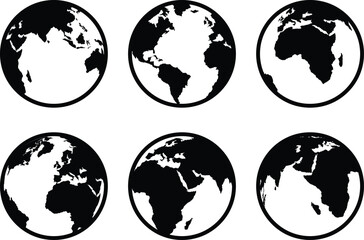 World icon, world globe, planet Earth. Icon with reflection on white background