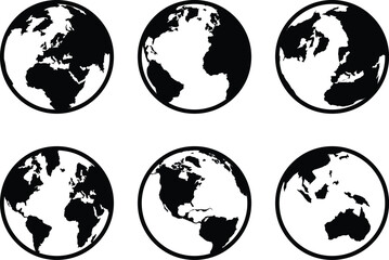 World icon, world globe, planet Earth. Icon with reflection on white background