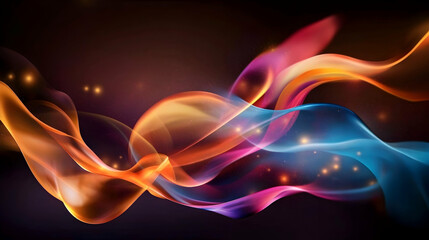 Obraz premium Abstract colorful smoke swirls, dark background, glowing particles, ideal for website backgrounds or design elements