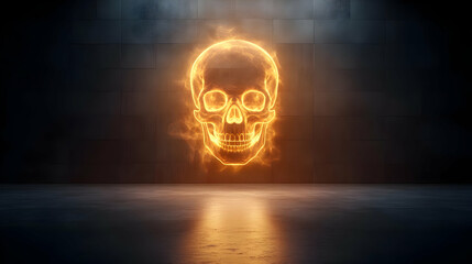 A striking illuminated skull design, presenting a haunting yet artistic representation in a dark environment.