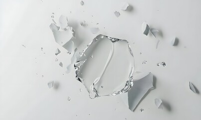 Shattered glass, impact, white background, studio shot, destruction