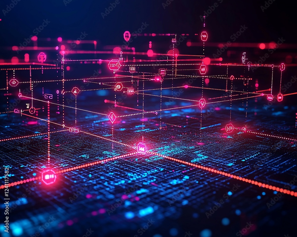 Poster global network connection, data flow, digital technology, abstract background, website banner