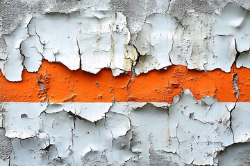 Obraz premium Peeling White Paint Reveals Orange Underlayer On Weathered Surface