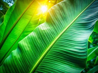 Lush Green Banana Leaf Texture Double Exposure Stock Photo - Nature Background
