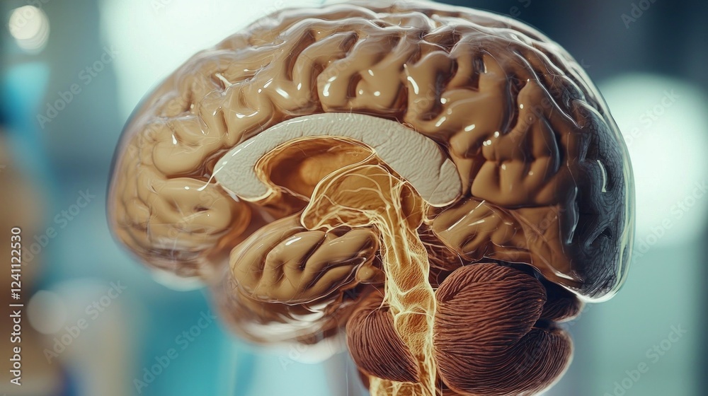 Poster An intricate representation presents the human brain with glowing neural pathways, emphasizing the connections that support thought, feeling, and memory