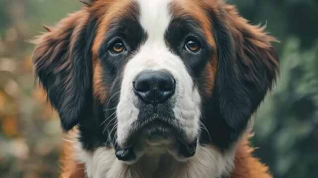 Saint bernard dog looking at camera, slightly zooming in