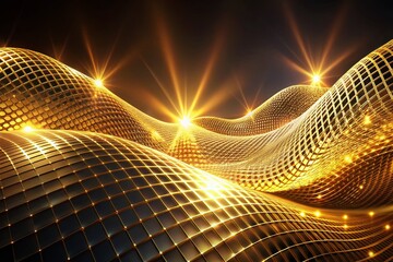 Naklejka premium Luxurious Golden Fractal Waves: Elegant Shimmering Grid Background
