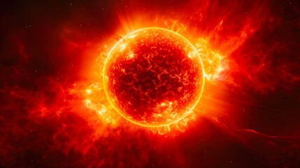 Fototapeta premium Realistic Sun Surface with Glowing Solar Flares in High Detail - A Concept of the Power of Sunlight and Hydrogen Burning