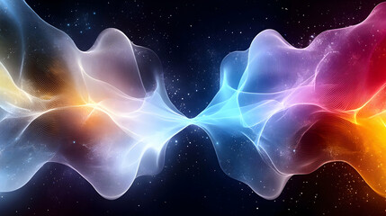 Colorful energy waves flowing in space, cosmic background, abstract art for science or technology