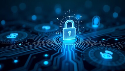 A blue background with a padlock and a blue background with a key