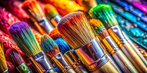 Macro Photography: Vibrant Watercolor Paints & Artistic Brushes - Close-Up Detail