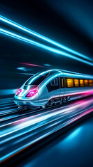 High-speed train, night travel, motion blur, tunnel, transportation