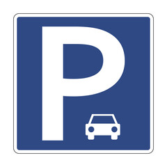 Road sign parking for cars. Parking place for cars. Parking space. Parking. Information and direction sign helps drivers find parking zones.