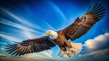Obraz premium Majestic Bald Eagle Soaring: Blue-Winged Bird of Prey in Flight
