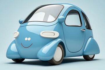 Blue toy car isolated on light backdrop, 3d illustration