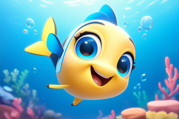 Cute smiling yellow fish underwater