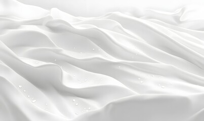 Fototapeta premium White fabric drapes, water droplets, soft light, clean background, textile texture