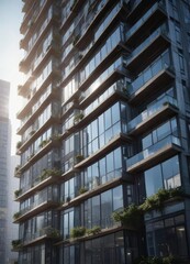 Fototapeta premium Modern high-rise building with an abundance of natural light pouring in through the windows, urban landscape, , window-lined building