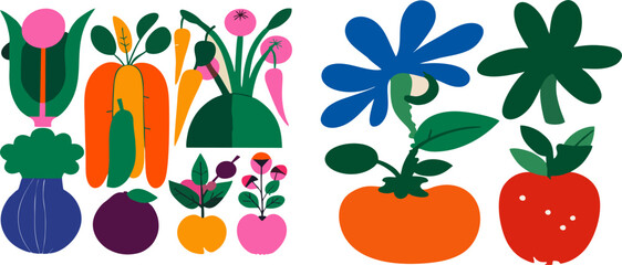 abstract illustration of colorful fruit set beground
