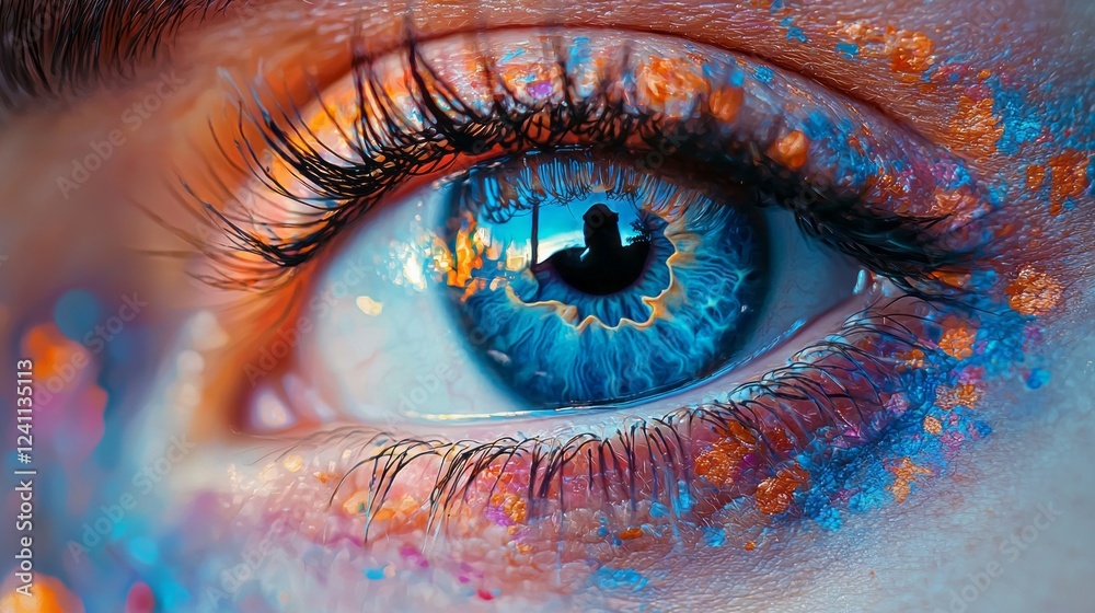 Aufkleber a striking close-up showcases a mesmerizing eye adorned with vivid colors, capturing the intricate d
