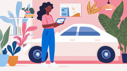 Naklejka premium Woman Reviewing Auto Insurance Document
