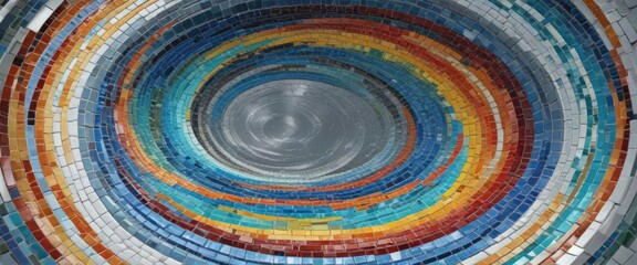 Mosaic fragments arranged in a whirlpool shape, mosaic fragments, layered artwork