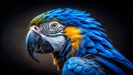 Obraz premium Majestic Blue and White Parrot, Intense Gaze, Dark Background, Long Exposure Stock Photo