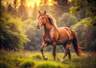 Majestic Brown Horse in Wild Nature - Vintage Photography
