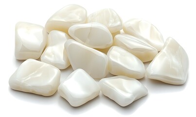White tumbled stones, isolated on white background, for craft or spiritual use