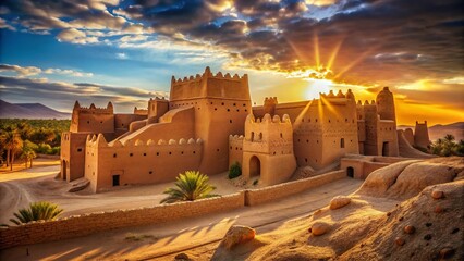 Fototapeta premium Majestic Desert Mud Palace in Saudi Arabia: A Candid Glimpse of Architectural Wonder