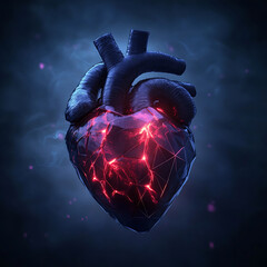 Black and Red Heart on a Dark Background