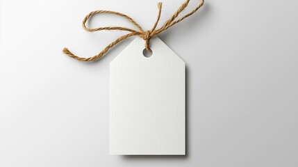 Blank White Tag with Twine Bow on Flat Surface
