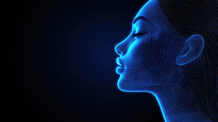 Obraz premium Digital Wireframe Portrait Of A Woman In Profile