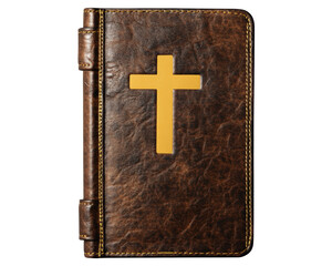 Fototapeta premium Isolated Antique Leather Bound Bible Book with Gold Cross