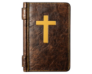 Isolated Antique Leather Bound Bible Book with Gold Cross