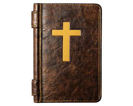 Isolated Antique Leather Bound Bible Book with Gold Cross