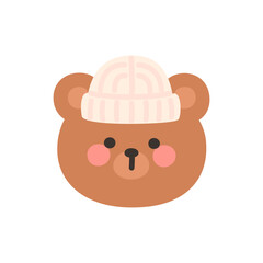 Korean Style Bear Head Cartoon with Cream Knitted Beanie