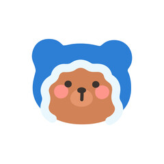 Korean Style Bear Head Cartoon with Blue and White Fluffy Hood
