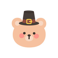 Fototapeta premium Korean Style Bear Cartoon with Pilgrim Hat for Thanksgiving