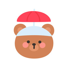 Korean Style Bear Cartoon with Red Umbrella Hat