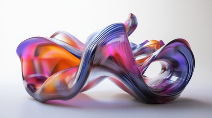 A 3D rendering of a complex, abstract sculpture composed of swirling, multicolored lines and curves.