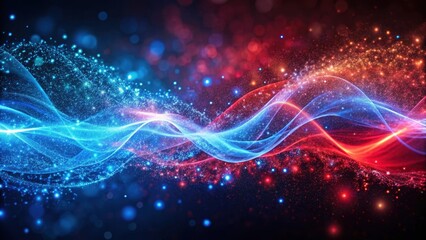 Fototapeta premium Vibrant Red and Blue Particle Waves in Abstract Art Pattern, blue, celestial, blue, celestial,red, particles, waves