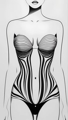 Stunning black and white optical illusion swimsuit design – a modern, minimalistic take on fashion illustration, great for branding, ads, and contemporary art projects.