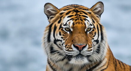 Fototapeta premium A close-up portrait of a Siberian tiger, its whiskers