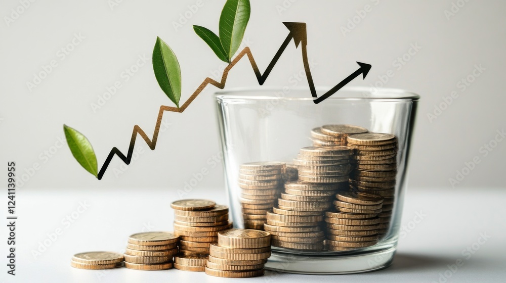 Fototapete a line graph showing a sharp increase in stock value, with arrows and percentage changes, symbolizin