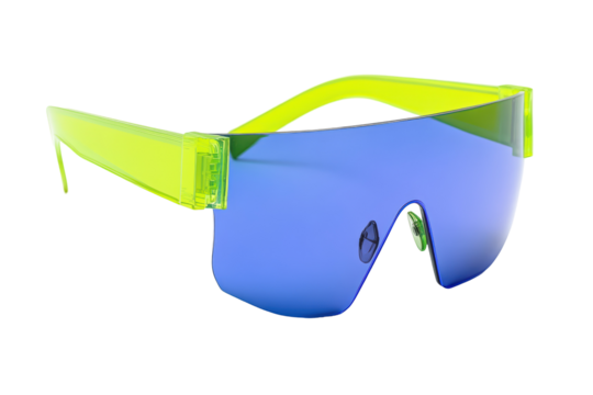 Isolated Unique Neon Green Frameless Sports Goggles with Blue Visor