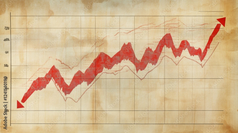 Fototapete A line graph showing a sharp increase in stock value, with arrows and percentage changes, symbolizing successful investment in business.