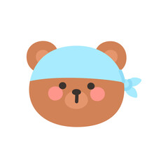 Korean Style Bear Head Cartoon with Blue Bandana